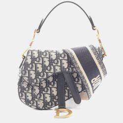 مملوكة مسبقًا Christian Dior Dior Saddle Bag Mini Oblique Jacquard Handbag Canvas Leather Beige Navy Black
