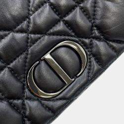 Pre Owned Dior Caro Pouch Macrocannage Chain shoulder Bag Black Lambskin