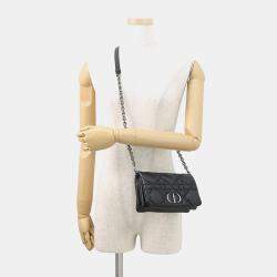Pre Owned Dior Caro Pouch Macrocannage Chain shoulder Bag Black Lambskin