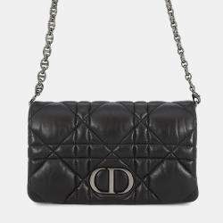 Pre Owned Dior Caro Pouch Macrocannage Chain shoulder Bag Black Lambskin