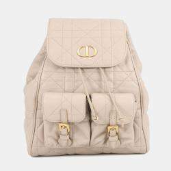 Pre Owned Dior Caro Macrocannage Backpack Powder beige Lambskin Size Medium