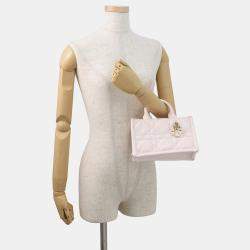 Pre Owned Dior Macrocannage Book Tote 2Way Powder Pink Calf Leather Size Mini