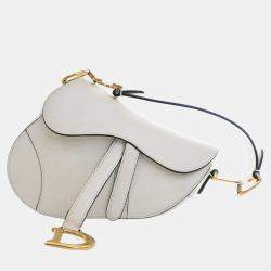 Pre Owned Christian Dior Mini White Calfskin Saddle Bag