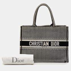 Pre Owned حقيبة يد ديور "بوك" متوسطة قماش مطرز بنقشة سن الكلب أسود