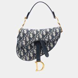 Pre Owned Dior Blue Mini Oblique Canvas Saddle Bag