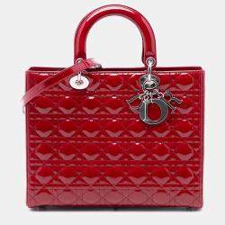 Pre Owned Dior Red Large Patent Cannage Lady Dior