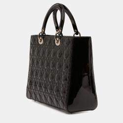 مملوكة مسبقًا حقيبة ديور ليدي ديور "كاناج باتنت" أسود كبير