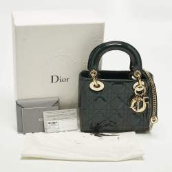 مملوكة مسبقًا Dior Lady Dior Mini Green Cannage Patent Leather Tote