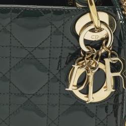 مملوكة مسبقًا Dior Lady Dior Mini Green Cannage Patent Leather Tote
