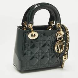 مملوكة مسبقًا Dior Lady Dior Mini Green Cannage Patent Leather Tote