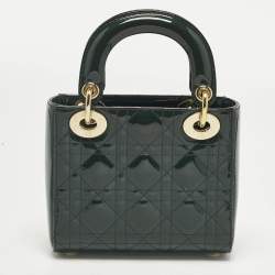 مملوكة مسبقًا Dior Lady Dior Mini Green Cannage Patent Leather Tote