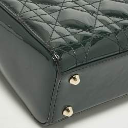 مملوكة مسبقًا Dior Lady Dior Mini Green Cannage Patent Leather Tote