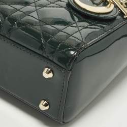 مملوكة مسبقًا Dior Lady Dior Mini Green Cannage Patent Leather Tote