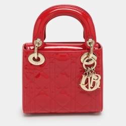مملوكة مسبقًا Dior Lady Dior Mini Red Cannage Patent Leather Tote