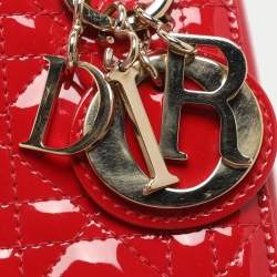 مملوكة مسبقًا Dior Lady Dior Mini Red Cannage Patent Leather Tote