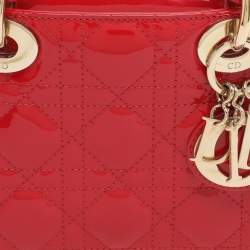 مملوكة مسبقًا Dior Lady Dior Mini Red Cannage Patent Leather Tote