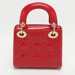 مملوكة مسبقًا Dior Lady Dior Mini Red Cannage Patent Leather Tote