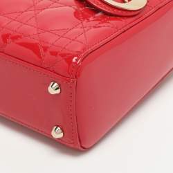 مملوكة مسبقًا Dior Lady Dior Mini Red Cannage Patent Leather Tote
