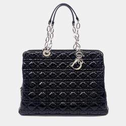 مملوكة مسبقًا Dior Black Leather Patent Cannage Shoulder Bag