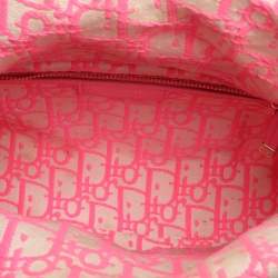 مملوكة مسبقًا Dior Lady Dior Medium Pink/Natural Wicker and Embroidered Canvas Tote