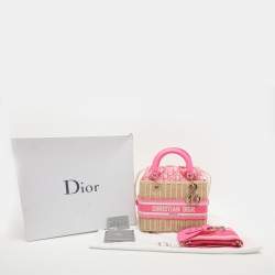 مملوكة مسبقًا Dior Lady Dior Medium Pink/Natural Wicker and Embroidered Canvas Tote