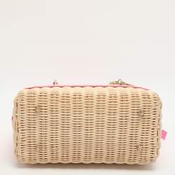 مملوكة مسبقًا Dior Lady Dior Medium Pink/Natural Wicker and Embroidered Canvas Tote