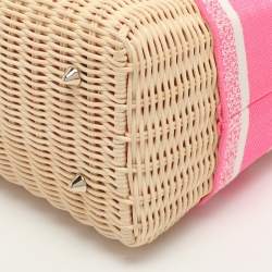 مملوكة مسبقًا Dior Lady Dior Medium Pink/Natural Wicker and Embroidered Canvas Tote