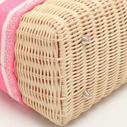 مملوكة مسبقًا Dior Lady Dior Medium Pink/Natural Wicker and Embroidered Canvas Tote