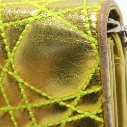 Pre Owned Dior Lady Dior Rendezvous Gold/Green Cannage Leather Wallet on Chain