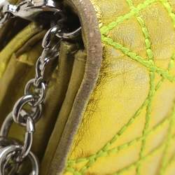 Pre Owned Dior Lady Dior Rendezvous Gold/Green Cannage Leather Wallet on Chain