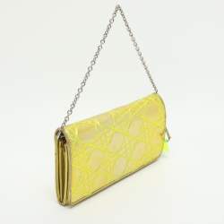 Pre Owned Dior Lady Dior Rendezvous Gold/Green Cannage Leather Wallet on Chain
