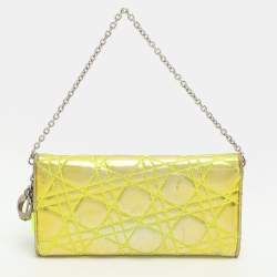 Pre Owned Dior Lady Dior Rendezvous Gold/Green Cannage Leather Wallet on Chain