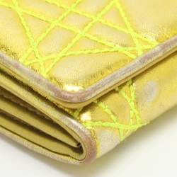 Pre Owned Dior Lady Dior Rendezvous Gold/Green Cannage Leather Wallet on Chain