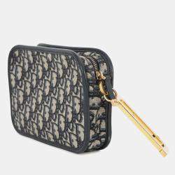 مملوكة مسبقًا حقيبة كلاتش ديور أوبليك كويك جلد كانفاس كحلي/ بيج