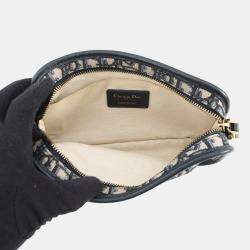 مملوكة مسبقًا حقيبة كلاتش ديور أوبليك كويك جلد كانفاس كحلي/ بيج