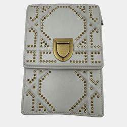 Pre Owned حقيبة كتف ميدالية سلسلة عمودية جلد أبيض ديور ديوراما مرصعة