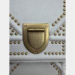 Pre Owned Dior White Leather Studded Diorama Vertical Chain Clutch