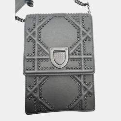 Pre Owned حقيبة كلتش ديور  عمودية بسلسلة جلدية سوداء مرصعة