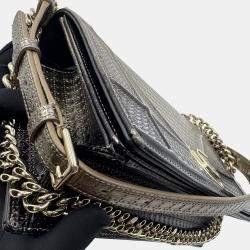 Pre Owned حقيبة الكتف متوسطة ديوراما جلد براءات اختراع ميكروكاناج ذهبية/سوداء ديور