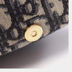 Pre Owned Dior Bobby Medium Blue Dior Oblique Jacquard Canvas Calfskin Leather Shoulder Bag