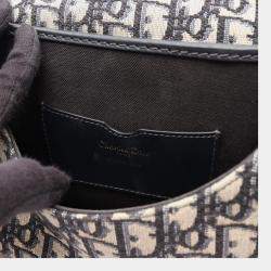 Pre Owned Dior Bobby Medium Blue Dior Oblique Jacquard Canvas Calfskin Leather Shoulder Bag