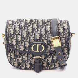 Pre Owned Dior Bobby Medium Blue Dior Oblique Jacquard Canvas Calfskin Leather Shoulder Bag