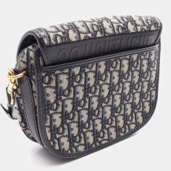 Pre Owned Dior Bobby Medium Blue Dior Oblique Jacquard Canvas Calfskin Leather Shoulder Bag