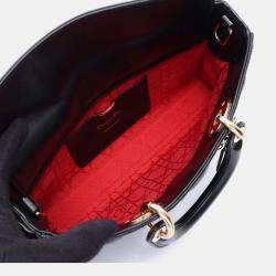 Pre Owned Dior Lady D -Joy Medium Black Cannage Lambskin Leather Top Handle Bag