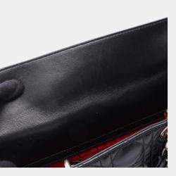 Pre Owned Dior Lady D -Joy Medium Black Cannage Lambskin Leather Top Handle Bag