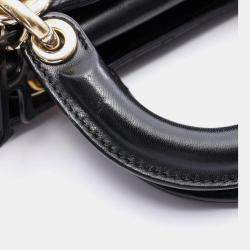 Pre Owned Dior Lady D -Joy Medium Black Cannage Lambskin Leather Top Handle Bag