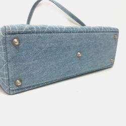 Pre Owned Christian Dior Cannage Large Blue Denim Acrylic Top Handle Shoulder Tote Bag