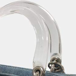 Pre Owned Christian Dior Cannage Large Blue Denim Acrylic Top Handle Shoulder Tote Bag