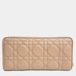 Pre Owned Christian Dior Cannage Light Brown Leather Long Wallet