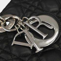 مملوكة مسبقًا Christian Dior Lady Dior Medium Black Lambskin Leather Top Handle Bag